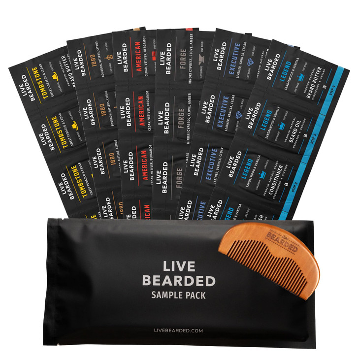 Live Bearded Beard Oil and Butter Grooming Kit Sample Pack with Comb Bonus Gift AllNatural Ingredients Shea Argan Jojoba
