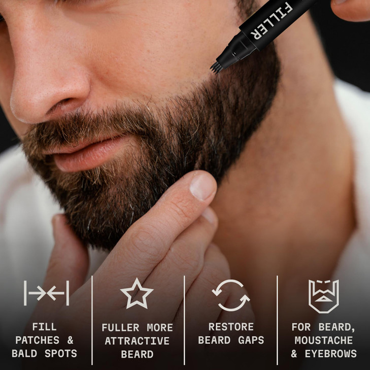 Striking Viking Beard Pencil Filler Jet Black 2Pack with Soft Bristle Brush Barber Pencil Tip for Gap Repair Realistic H