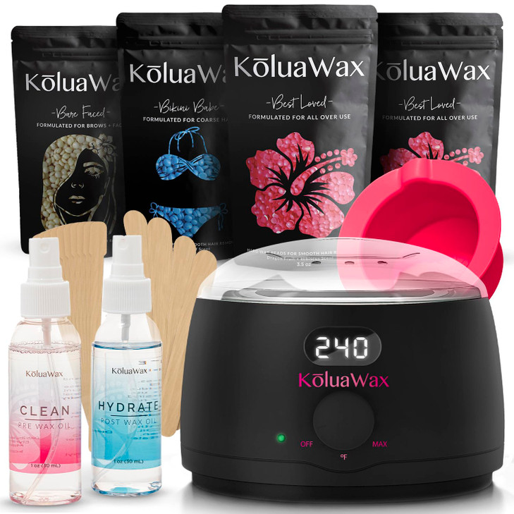 KoluaWax Premium Waxing Kit for Women Beginner Friendly Complete Wax Kit that includes 14oz of Wax Beads Applicator Pre