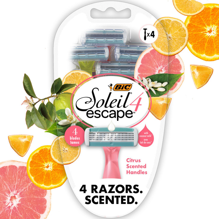 BIC Soleil 4 Escape Scented Womens Disposable Razors 4 Blades Comfortable Shave Citrus Scented Handle Shaving Razors for