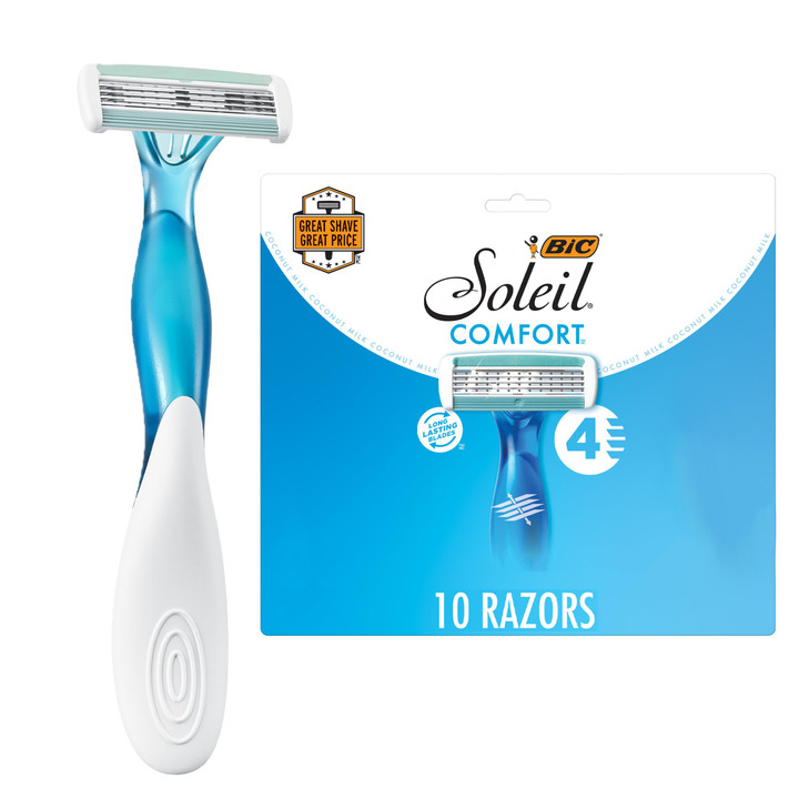 BIC Soleil 4 Womens Disposable 4 Blade Razors Flexible Blades and Rubber Grip Handle 10Pack