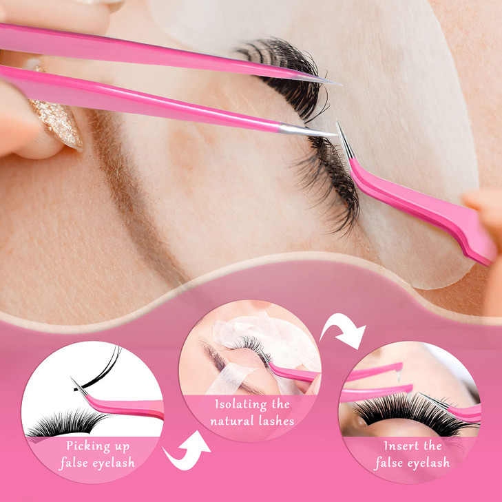 High Precision Lash Tweezers Set 6 Pack Stainless Steel Eyelash Extension Tweezers for Classic Volume Mega Volume Lashes