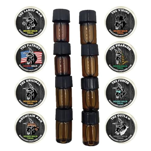 Badass Beard Care Trial Kit For Men 8 Packs Trial Sizes of Beard Balm Beard Oil