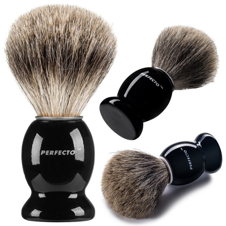 Perfecto 100 Pure Badger Shaving BrushBlack Handle Engineered for The Best Shave of Your Life for Safety Razor Double Ed