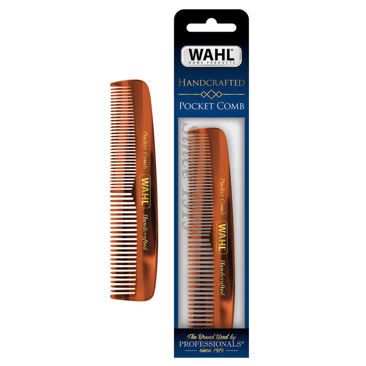 Wahl Beard Mustache Hair Pocket Comb for Mens Grooming Handcrafted Hand Cut with Cellulose Acetate Smooth Rounded Tapere