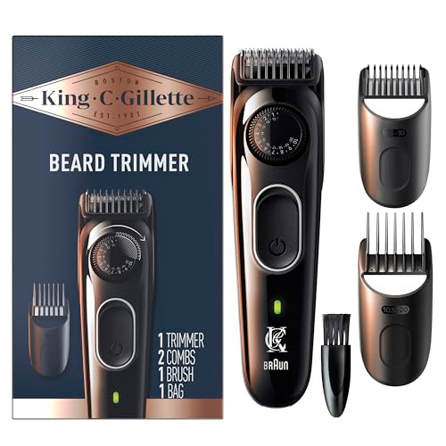 King C Gillette Cordless Beard Trimmer for Men Kit includes 1 Trimmer 3 Interchangeable Combs 1 Cleaning Brush 1 Charger
