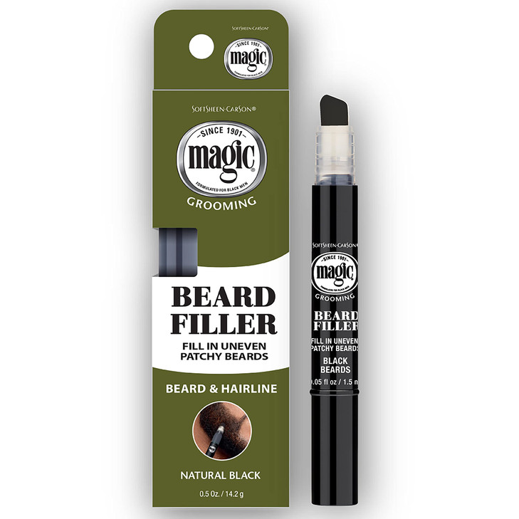 SoftSheenCarson Magic Grooming Beard Filler Pencil Brush for Men Waterproof Fill in Patchy Beard Cover Greys Natural Bla
