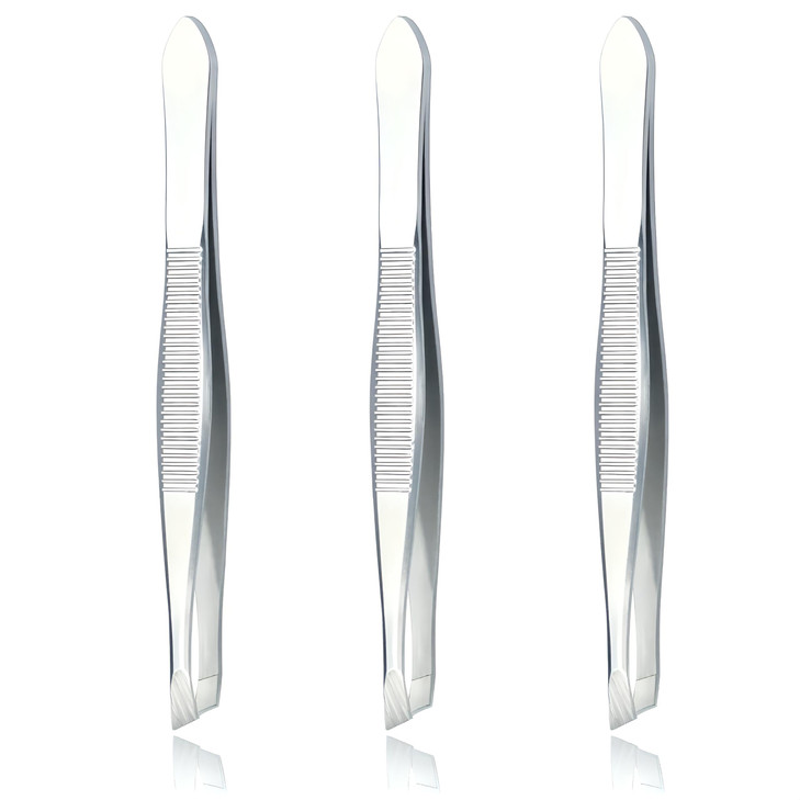 LUXXII 3 Pack Slant Tweezers Precision Stainless Steel Slant Tip Tweezers Hair Plucker for Hair and Eyebrows Personal Ca