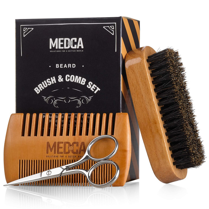 Wooden Beard and Comb Set for Men Perfect for Beards Head Hair and Mustaches Mens Grooming Kit for Styling Applying Bear