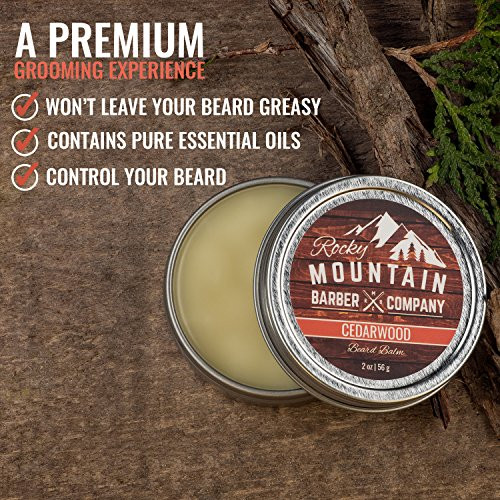 Beard Balm Rocky Mountain Barber 100 Natural Premium Wax Blend with Cedarwood Scent Nutrient Rich Bees Wax Jojoba Tea Tr