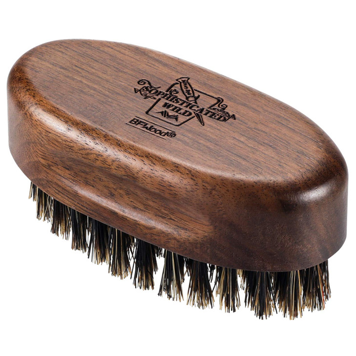 BFWood Small Travel Beard Brush Natural Boar Bristles with Black Walnut Wood