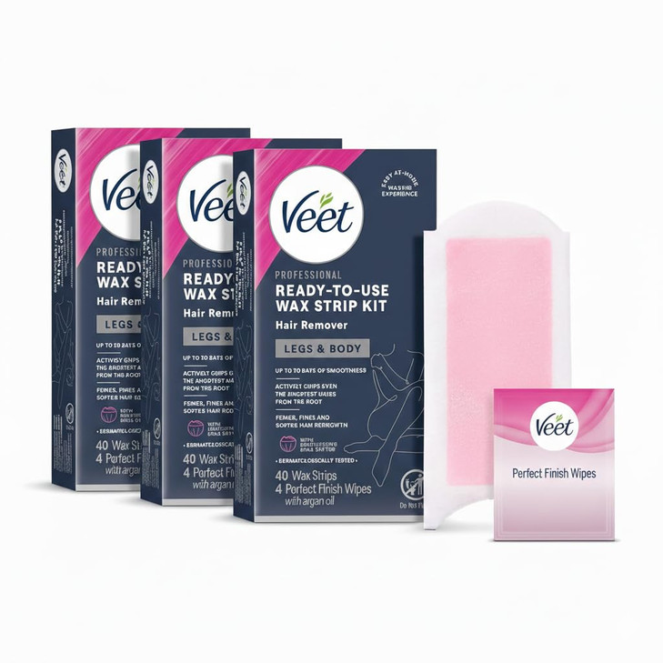 Veet Leg and Body Hair Remover Cold Wax Strips 40 ct Pack of 3