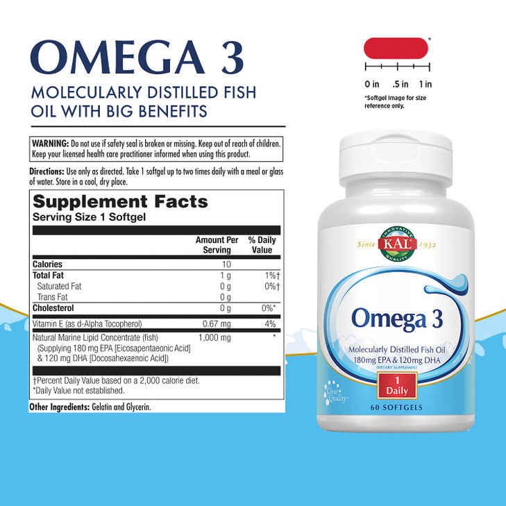 KAL 180/120 1000 Mg Omega 3 Fish, 60 Count online at globaldelivered