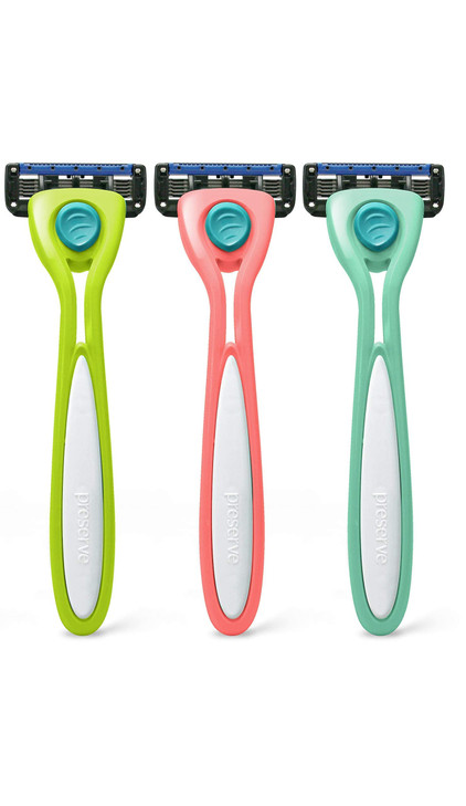 Preserve Shave 5 Five Blade Refillable Razor Made from Recycled Materials Assorted Colors CoralNeptuneKey Lime Color May