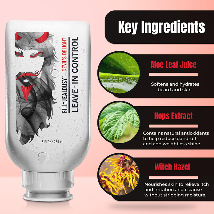 Billy Jealousy Devils Delight Beard Control Leave in Beard Conditioner for Men with Aloe Leaf Juice Hops Extract Witch H