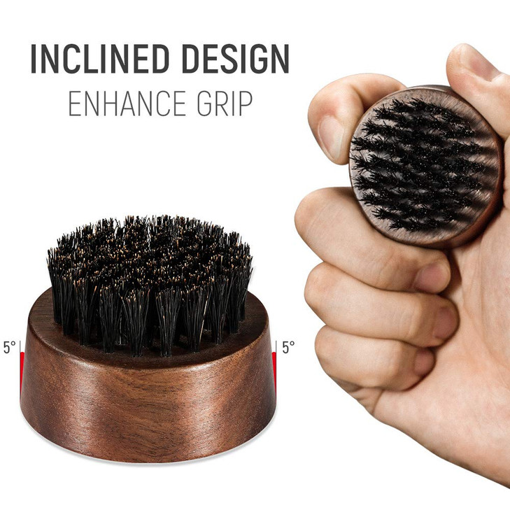 BFWood Beard Brush for Men Boar Bristles Small and Round Black Walnut Wood