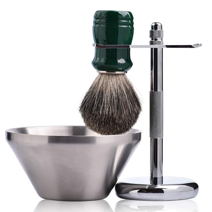 JeCo Shaving SetPure badger Hair Shaving Brush with Steel Stand and Steel Bowl