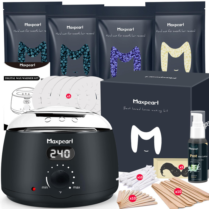 Maxpearl Digital Waxing Kit Women Men Hard Wax Melt Warmer Kit for Hair Removal Sensitive Skin Eyebrows Face Underarms B