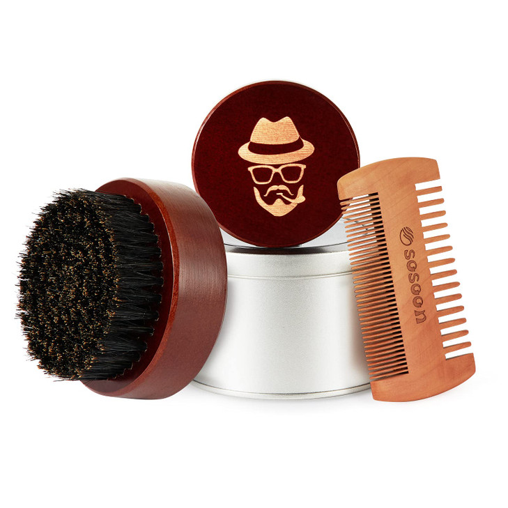 Beard Brush Pure Boar Bristle Black Walnut Wood Beard Comb Brush for Men To Tame and Soften Your Facial Hair
