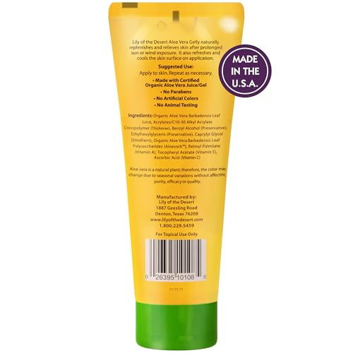 Lily Of The Desert Gelly Moisturizer - 99% Organic Aloe Vera Gel for Skin, After Sun Care with Aloe, Vitamin E Oil, and Vitamin C for Sunburn Relief,