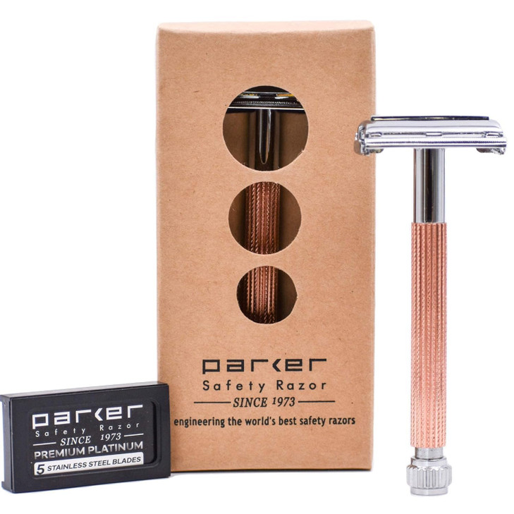 Parker 29L Rose Gold Long Handle Butterfly Open Double Edge Safety Razor for Men Women 5 Parker Premium Platinum Double