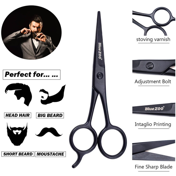 BlueZOO Beard Mustache Scissors and Comb Kit with PU Storage Bag Rounded Safety Nose Hair Scissor for Men and Women Care