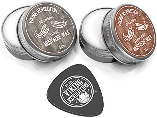 Viking Revolution Mustache Wax 2 Pack Beard Moustache Wax for Men Strong Hold Helps Train Tame Style Citrus Sandalwood 2
