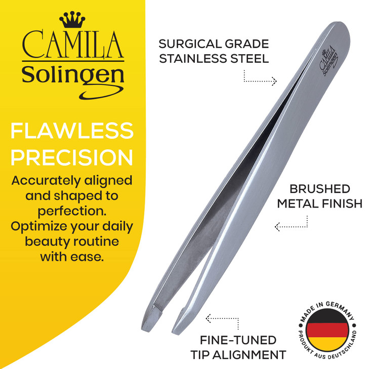Camila Solingen CS25 4 Professional Surgical Grade Stainless Steel Precision Tip Eyebrow Tweezers for Facial Hair Shapin