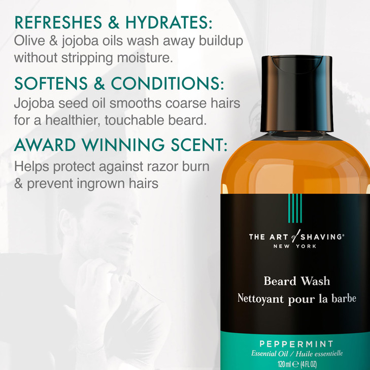 The Art of Shaving Beard Wash Leaves Beard Hair Clean Soft Removes Dirt Oil Impurities Peppermint 4 Fl Oz