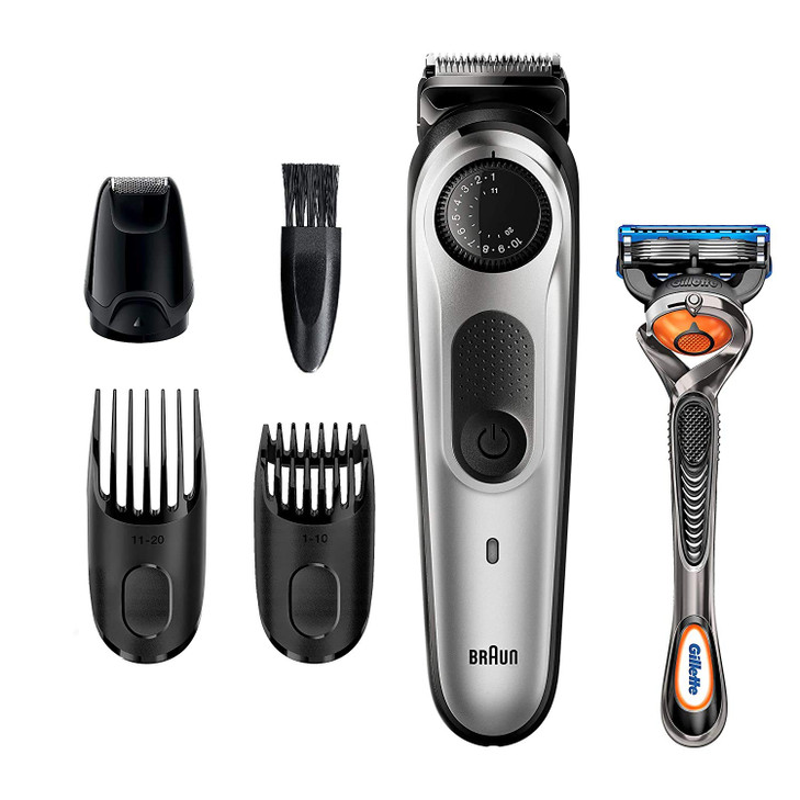 Braun Beard Trimmer Hair Clippers for Men Cordless Rechargeable Mini Foil Shaver with Gillette ProGlide Razor BlackSilve