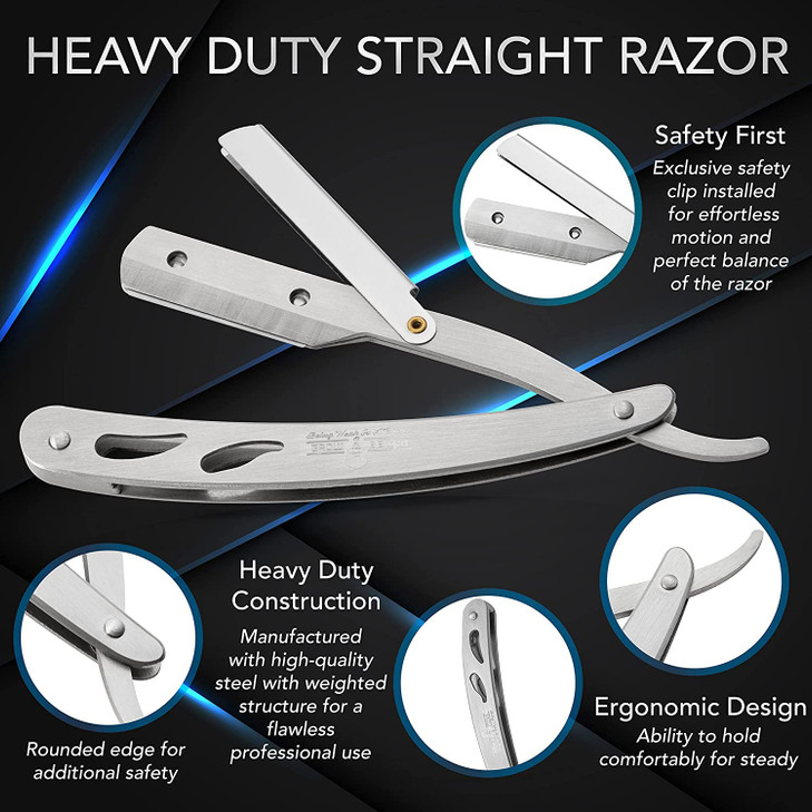 Straight Razor Complete Straight Razors for Men Kit with 50 Single Blade Razors for Men and Scissors Barber Supplies Str