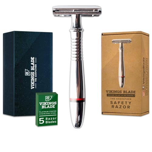 VIKINGS BLADE Double Edge Safety Razor for Men 5 Swedish Steel Blades Luxury Case Classic 3Piece Reusable EcoFriendly Th