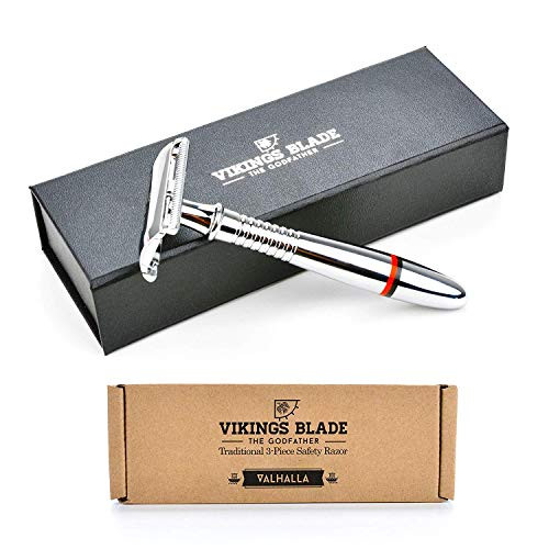 VIKINGS BLADE Double Edge Safety Razor for Men 5 Swedish Steel Blades Luxury Case Classic 3Piece Reusable EcoFriendly Th