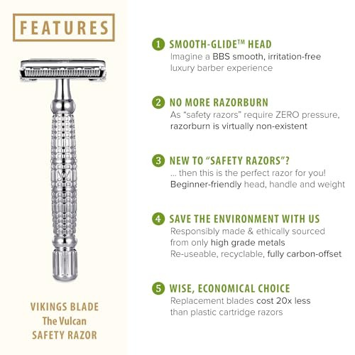 VIKINGS BLADE Double Edge Safety Razor for Men 5 Swedish Steel Blades Luxury Case Long Handle Smooth Reusable EcoFriendl