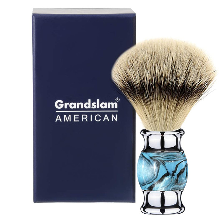 Grandslam Finest Badger Shaving Brush with Resin Handle Engineered for the Best Shave of Your Life Blue