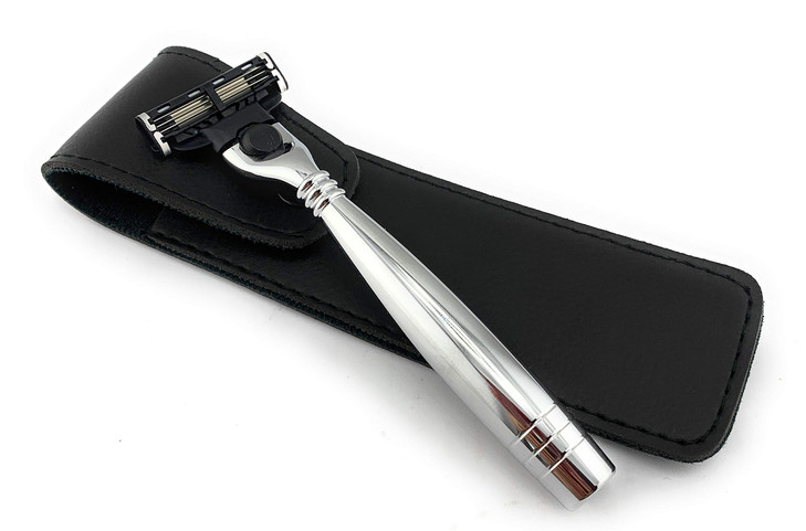 GBS Triple Blade Stainless Steel Razor with a Leather Case