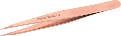 Tweezerman Stainless Steel Point Tweezer Eyebrow Precision Tweezers Facial and Ingrown Hair Removal Rose Gold