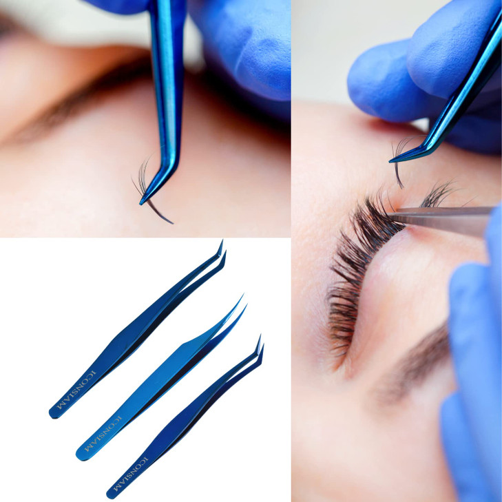 Eyelash Extensions Tweezers 3 Pieces Dolphin Shaped Tweezers and Curved Tip Tweezers for Eyelash Extensions Precision La