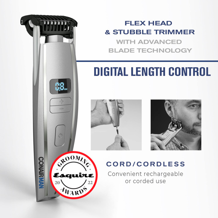 ConairMAN Beard Trimmer for Men for Face and Mustache WetDry Beard and Stubble Trimmer Flex Contouring Head with 15 Prec
