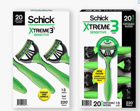 Schick Xtreme 3 Sensitive Skin Razors Flexible Blades with Aloe Fights Razor Burn 20 Count Pack of 1