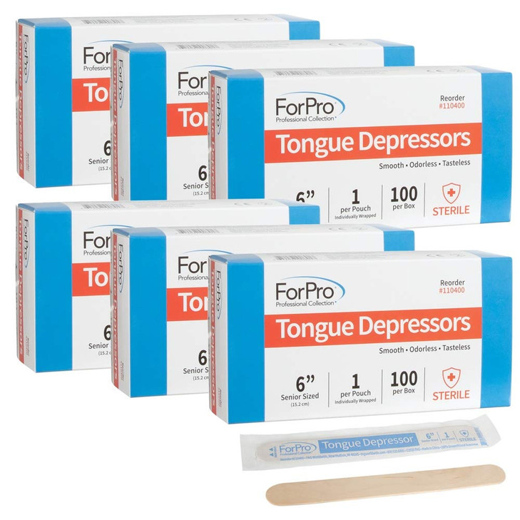 ForPro Professional Collection Senior Tongue Depressors Large Wax Applicator Sticks 6 Sized Sterile Individually Wrapped