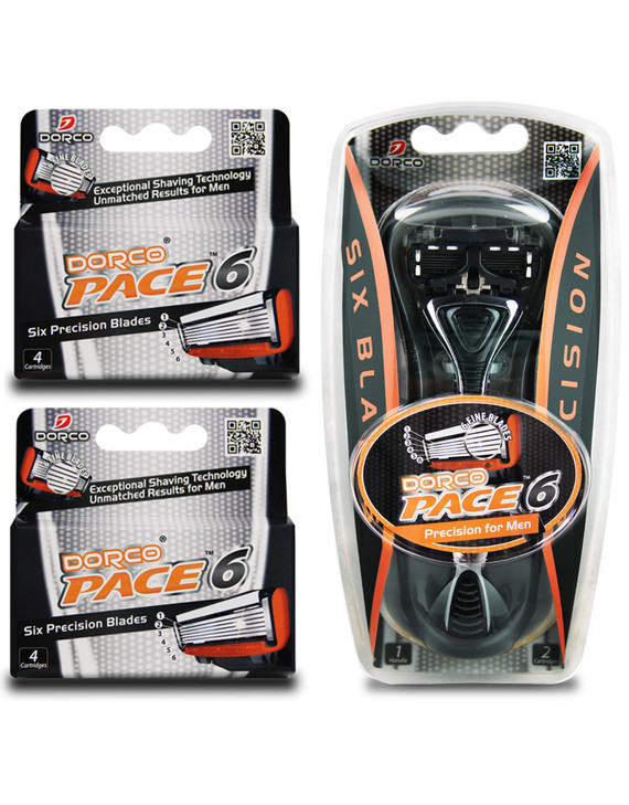 Dorco Pace 6 Six Blade Razor Blade System Value Pack 10 Pack 1 Handle