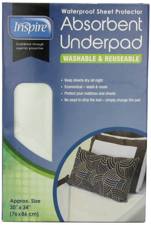 Inspire Washable Reusable Incontinence Underpad 30 Inches X 34 Inches White