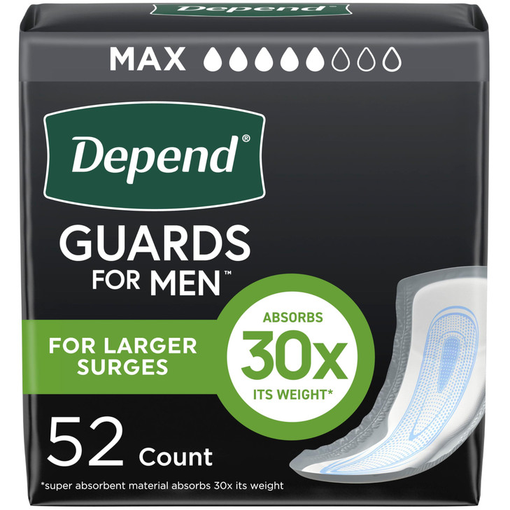 Depend Guards Incontinence Pads for Men Maximum Absorbency 52 Count Packaging May Vary