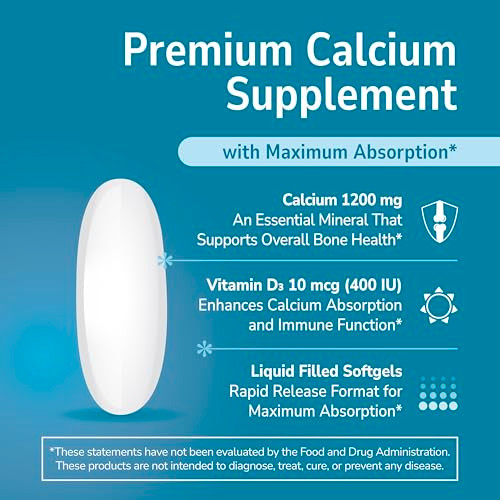 21st Century Calcium Plus D3 Liquid Filled Softgel, 1200 mg, 90 Count