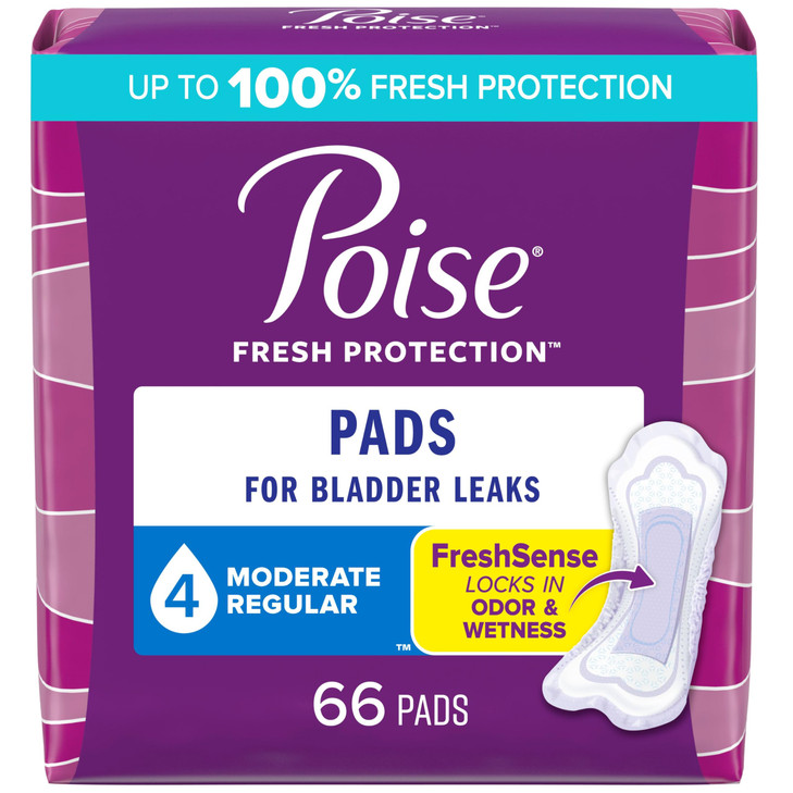 Poise Incontinence Pads Postpartum Incontinence Pads 4 Drop Moderate Absorbency Regular Length 66 Count Packaging May Va