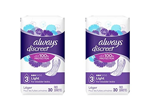 Always Discreet Incontinence Light Pads 3 Drops 30 Pads Each Value Pack of 2