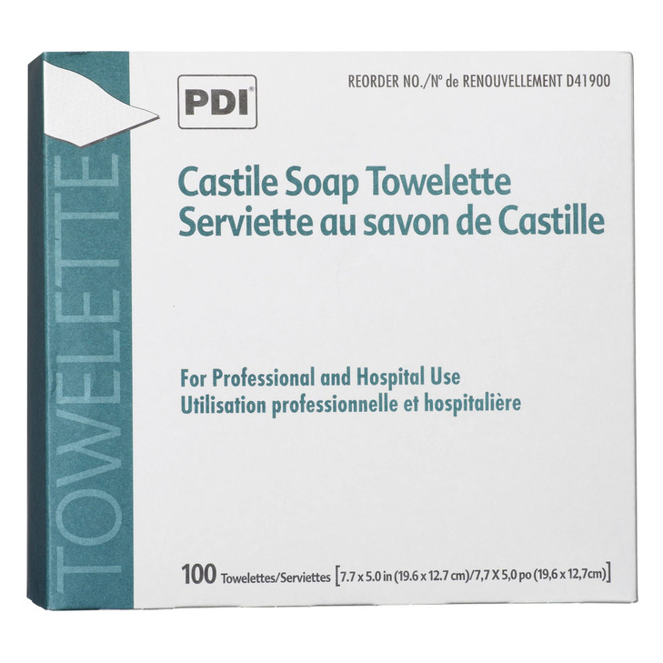 PDI Castile Soap Towelette Premoistened Facial Cleansing Wipe with Coconut Oil Great for Travel Individual Packet 77 in