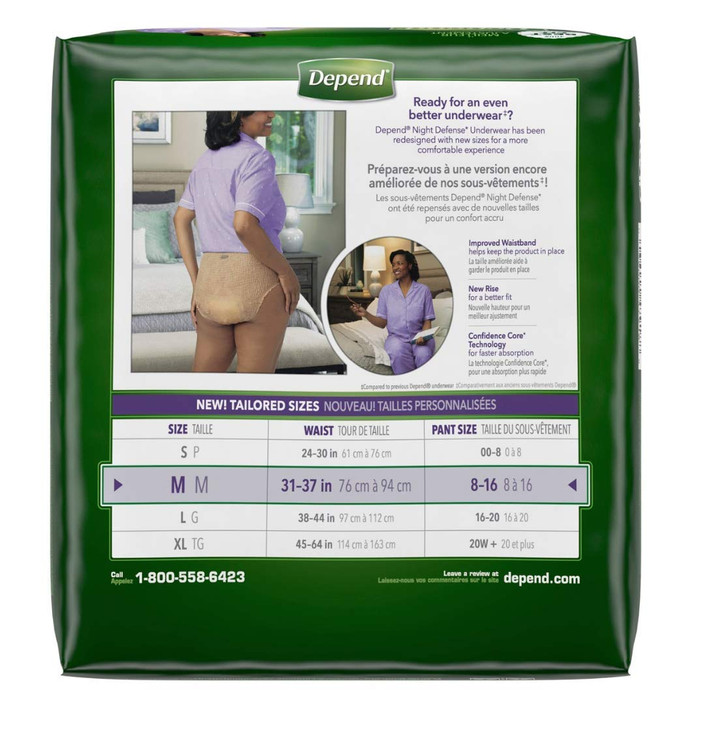 Medium Overnight Depends Women Night Defense Incontinence Underwear Purple