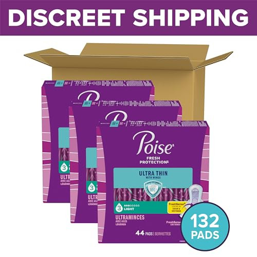 Poise Ultra Thin Incontinence Postpartum Pads with Wings for Bladder Leaks 3 Drop Light Absorbency Regular Length 132 Co